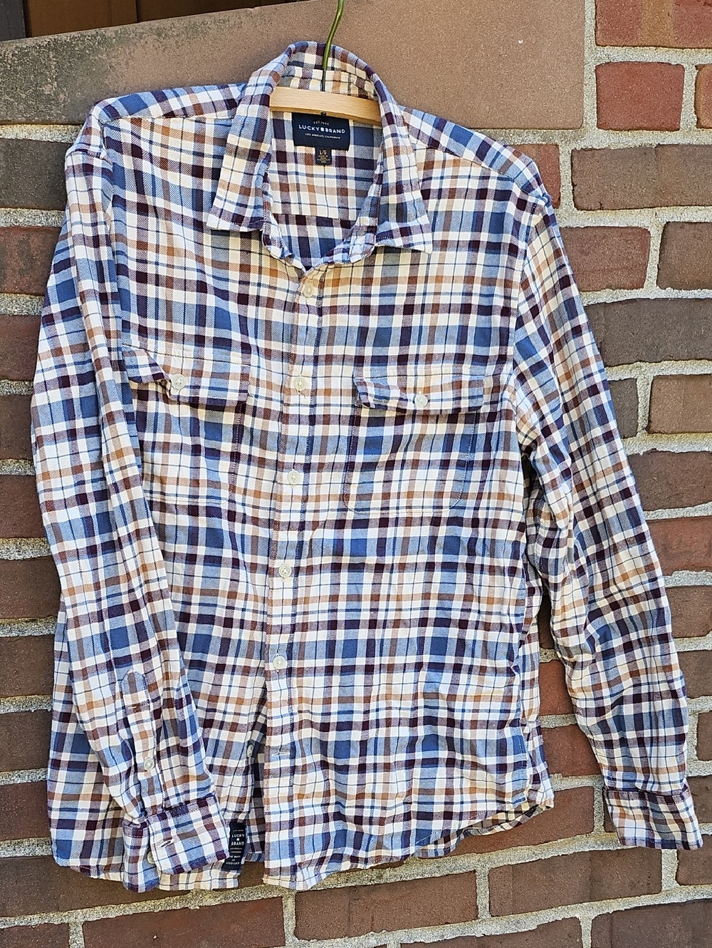Lucky Brand Men’s Blue & Brown Plaid Button-Up Shirt